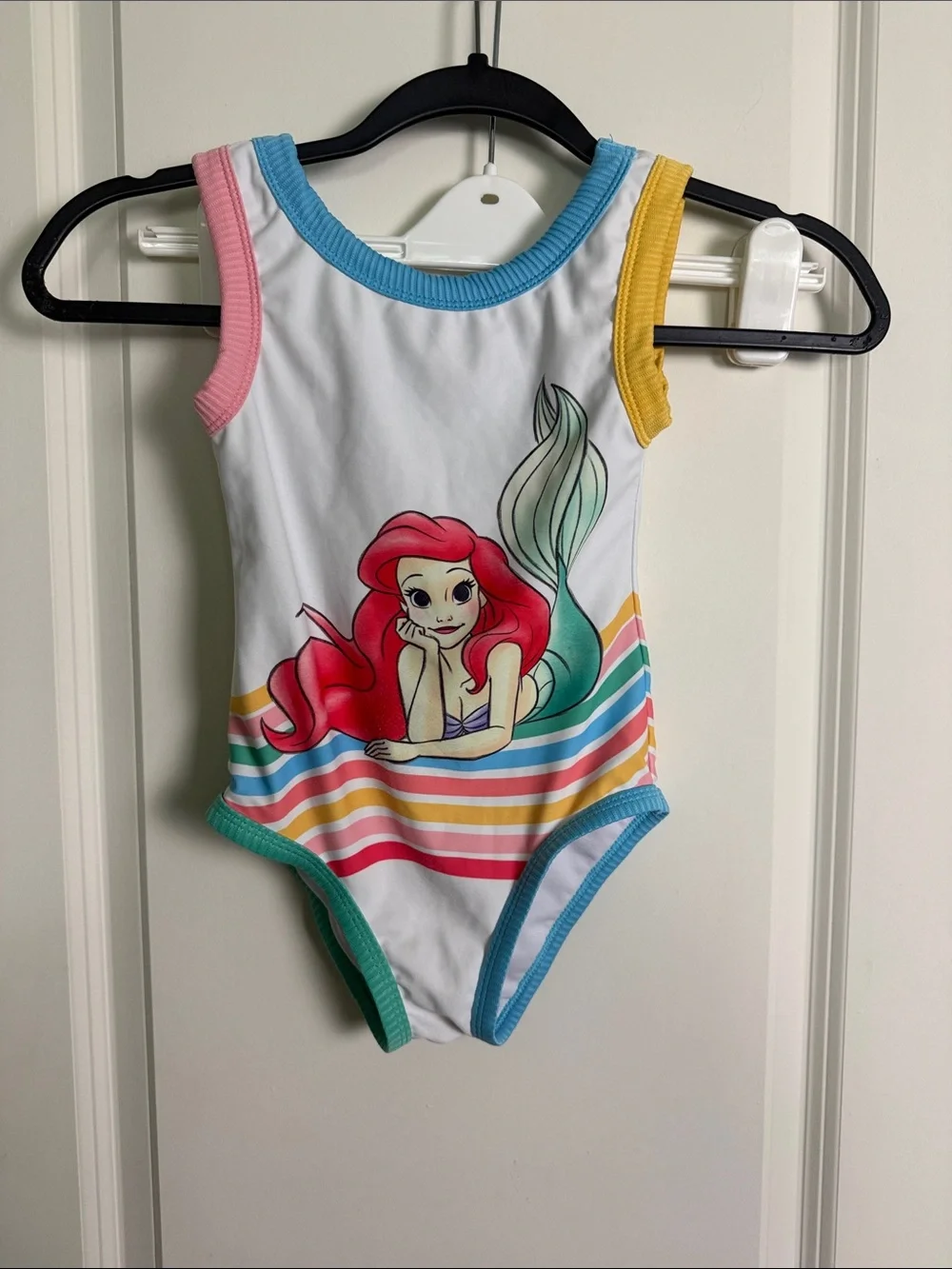 Disney Ariel Girls' White One-Piece Swimsuit with Multicolor Trim